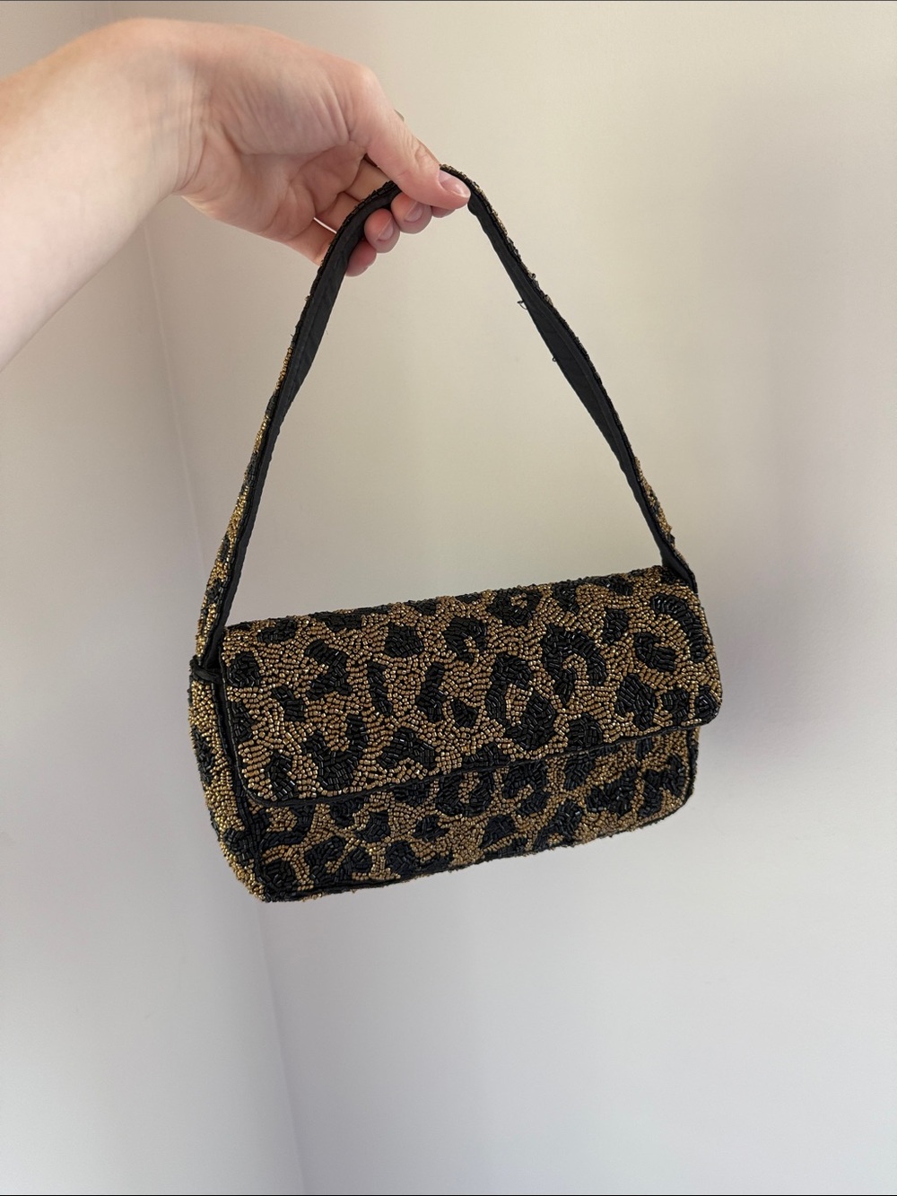 Primark Beaded Leopard Shoulder Bag in Black and Gold